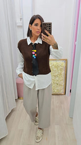 CAMICIA+GILET+CRAVATTA  MARRONE